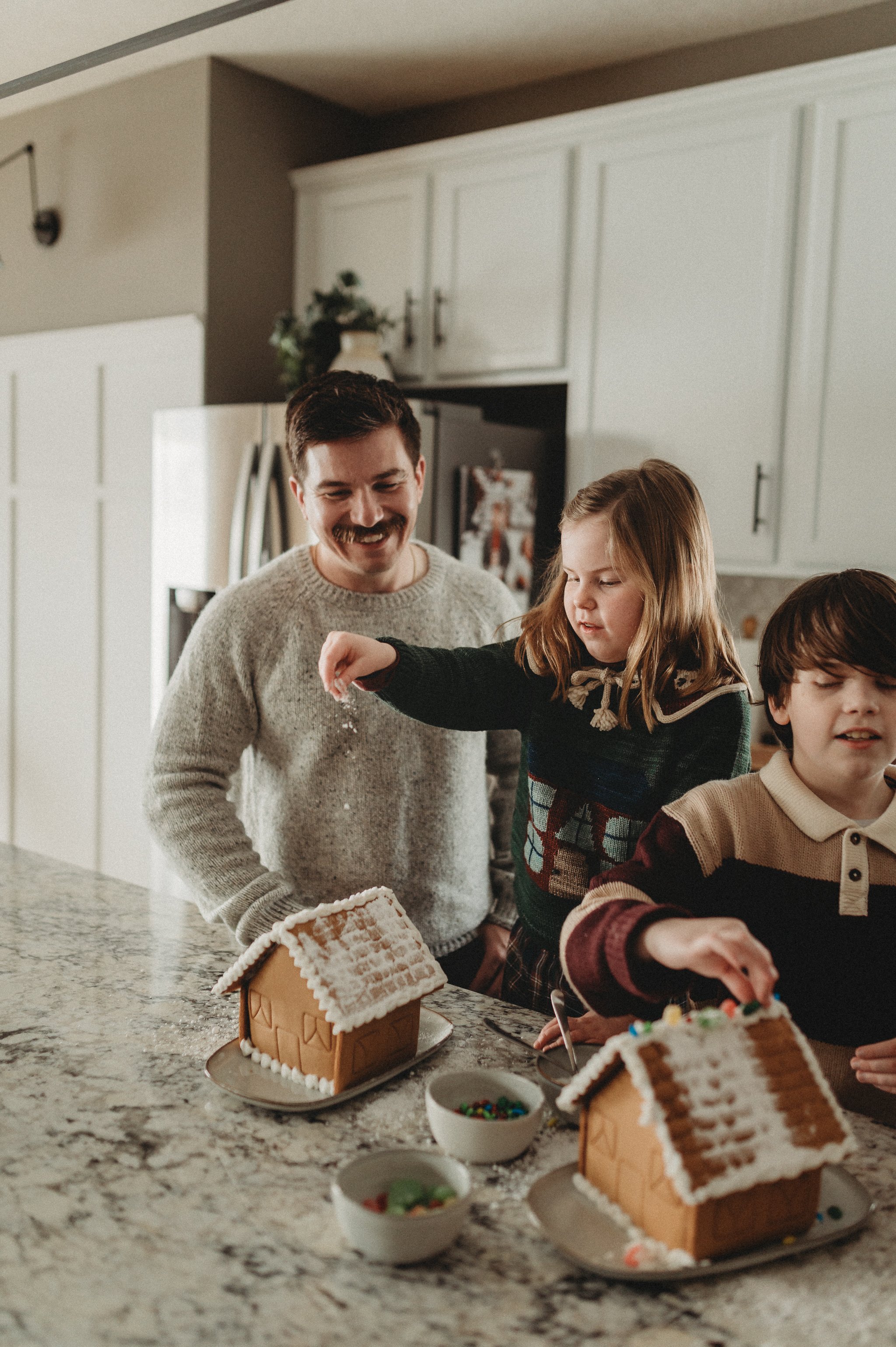 Making Gingerbread Houses Together at Home in Lewis Center, Ohio