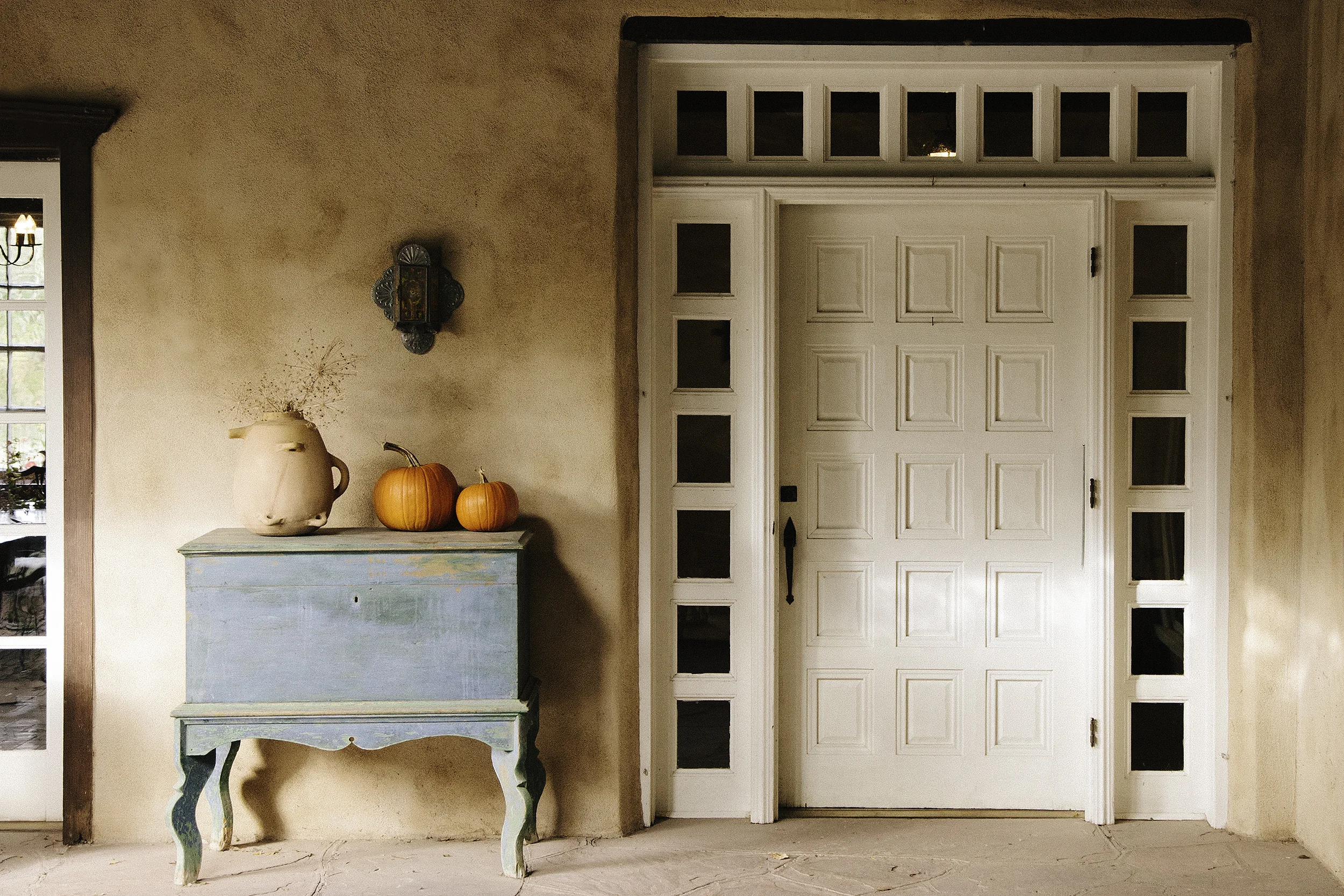 The front door of the ranch house at Los Poblanos Historic Inn and Organic Farm