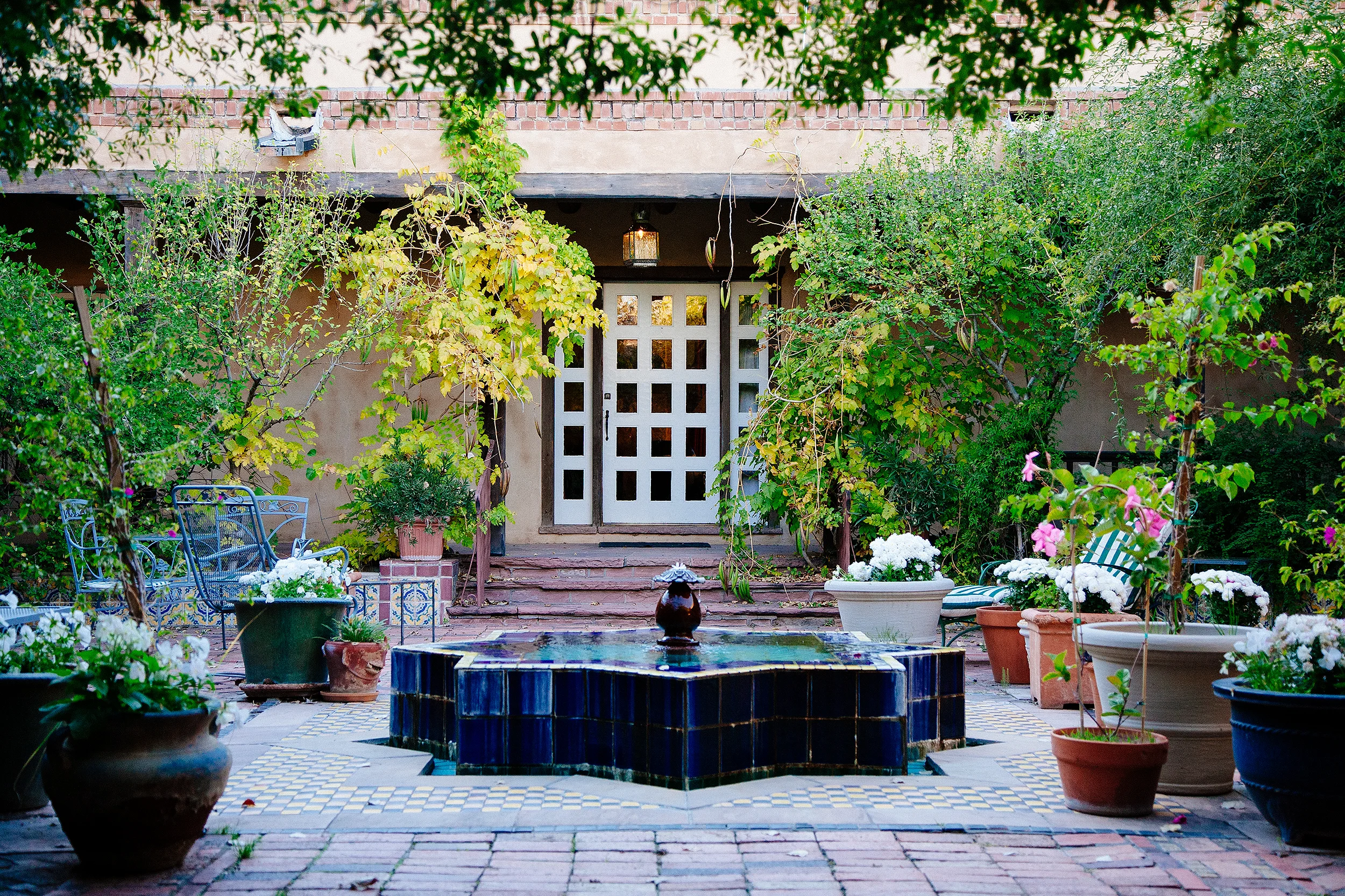 The courtyard at Lost Poblanos, designed by John Gaw Meem