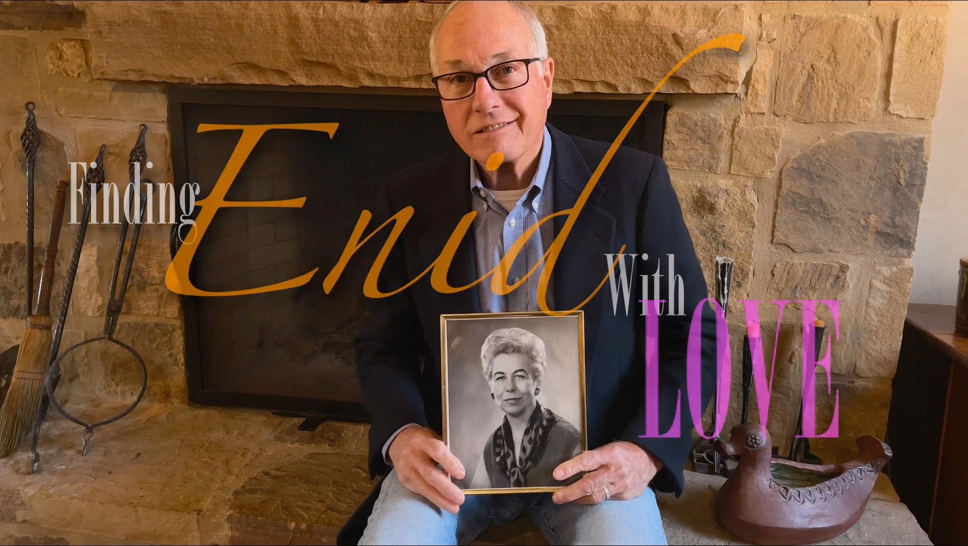  Title card from the documentary, featuring Enid's son, Jeep Collins, holding a portrait of his mother. Jeep and other members of the Collins family share personal memories about Enid and Frederic Collins and Collins of Texas throughout the film. Cre