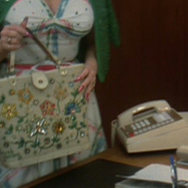 We're working round the clock, polishing up totes for the trek to Arizona Tiki Oasis! 

Here's an Enid Collins 1966 &quot;jewel garden III&quot;, captured in a film that quickly become a classic comedy about &quot;career women.&quot; Can you guess wh