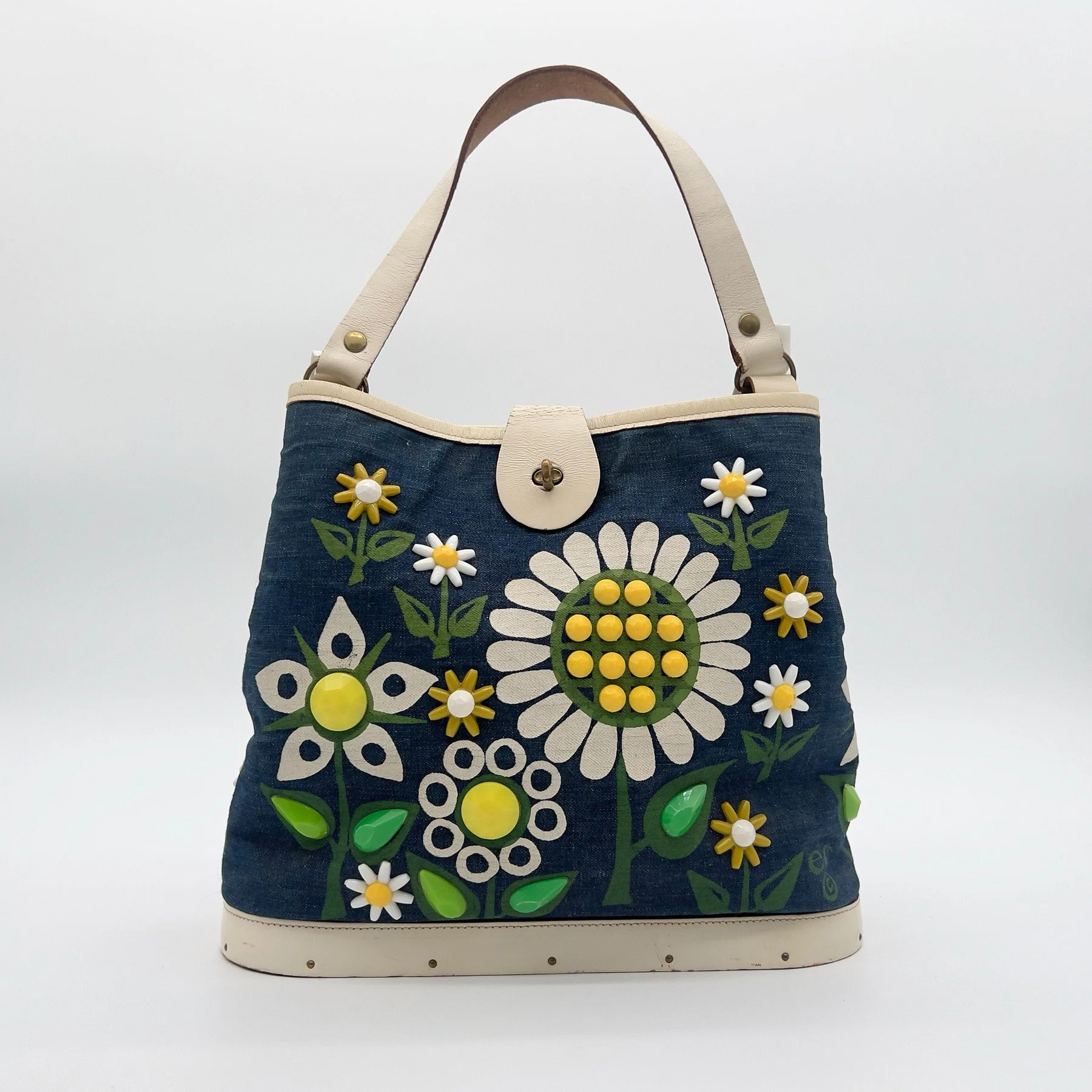  “wildflowers” denim tote by Enid Collins, 1970 
