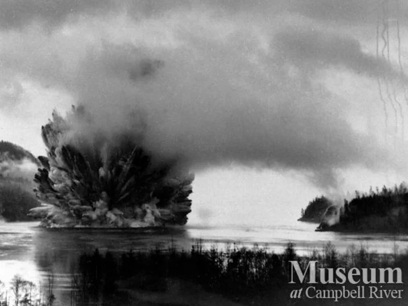 The Ripple Rock explosion, April 5, 1958. Photo credit: Museum at Campbell River