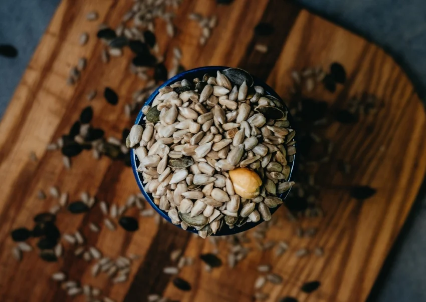 Eye spy some pumpkin seeds! Pumpkin seeds are a wonderful source of protein, and can easily be added to your favourite smoothie recipe.