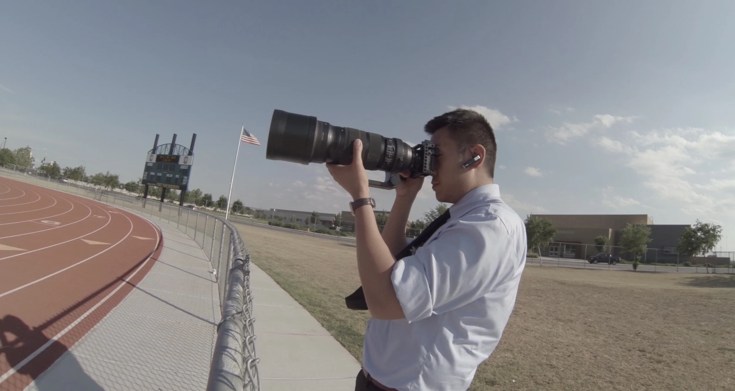 While using the Sigma 120-300 Sport lens with the Sony a6300, I look towards the runners as I check the autofocus of the system.