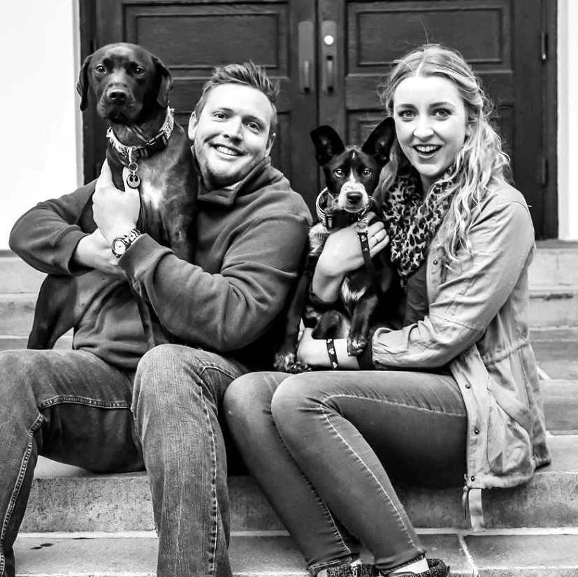 Jessica Jarrett, Instructor - violin, cello, voice, guitar, piano, mandolin. Picture with her fiance Duncan and their pups.