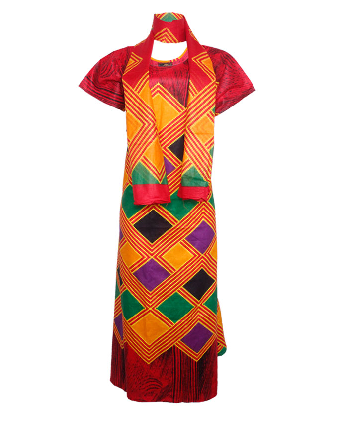 PRETORIA MAXI DRESS W/ MULTI-COLOR PRINT AND SCARF - red SIZES 18 N8,500