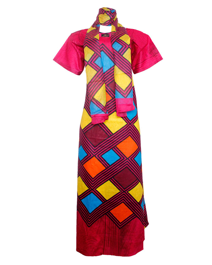 PRETORIA MAXI DRESS W/ MULTI-COLOR PRINT AND SCARF - GREEN SIZES 18 N8,500