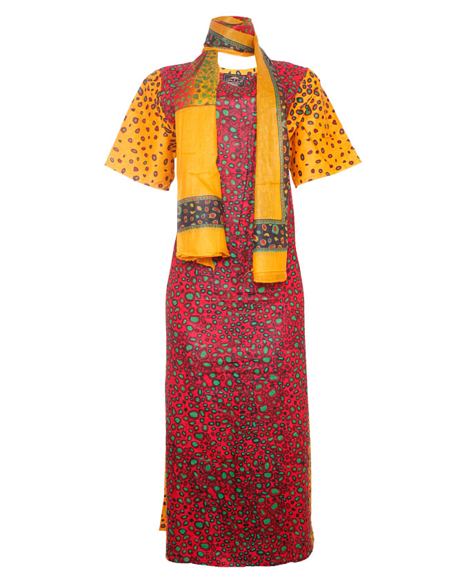 pinner turtle shell inspired maxi dress with scarf - red/yellow sizes 14 - 16 n7,500