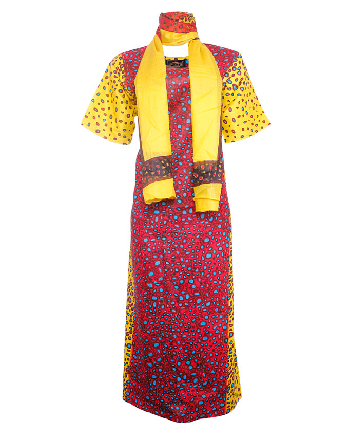 PINNER TURTLE SHELL INSPIRED MAXI DRESS WITH SCARF - blue/redSIZES 18 N7,500