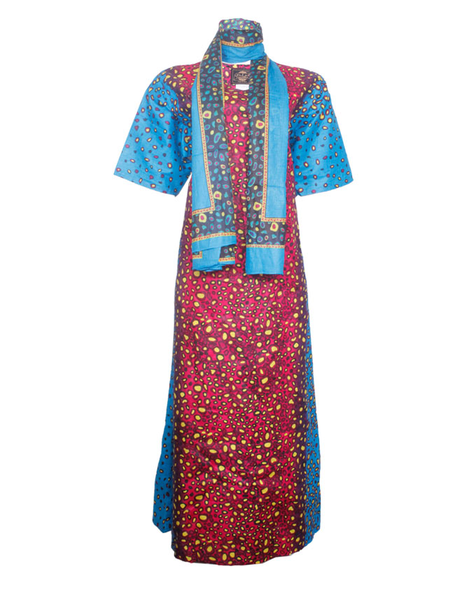 PINNER TURTLE SHELL INSPIRED MAXI DRESS WITH SCARF - blue/dark redSIZES 16 N7,500