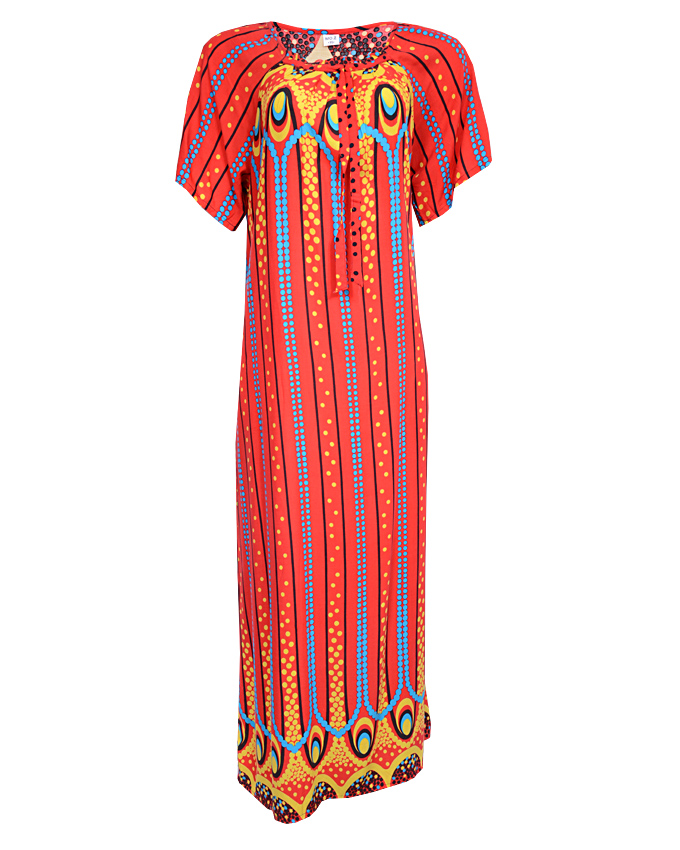 QUEENSWAY MAXI DRESS WITH CIRCLE ORBIT PRINT - red SIZES 16 - 20 N3,500