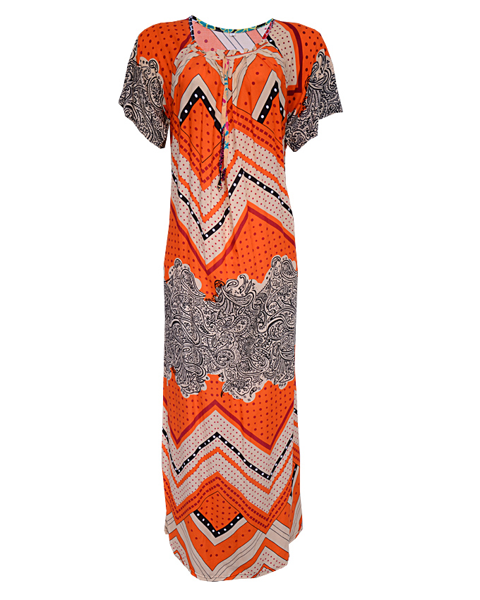 REGENCY MAXI DRESS WITH ZIG-ZAG PRINT - orange SIZES 16 - 18 N3,500