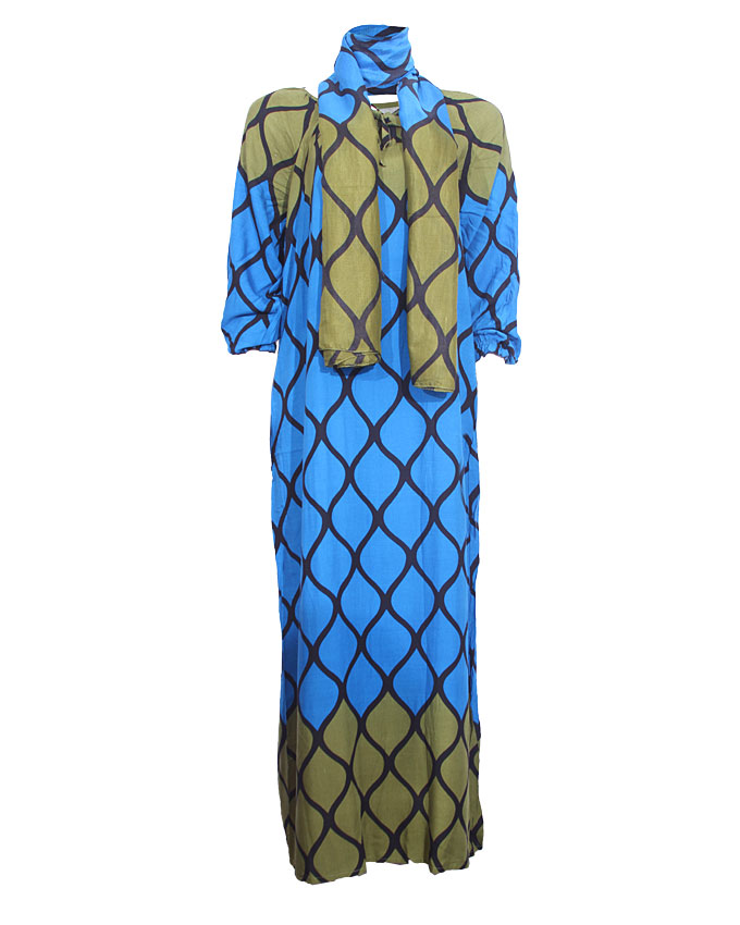 tristan maxi dress w/ scarf - blue/green sizes 18 - 20 n4,500