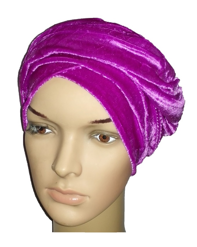 new velvet turban - mardi gras purple n3,000