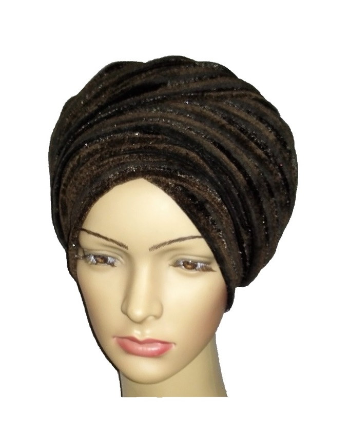 new velvet turban - thick brown with brown lines n3,500