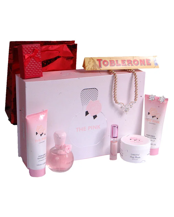 THE PINK GIFT SET ( TEDDY, PILLOW, CANDLE) W/ CHOCOLATE AND EARRINGS - N17,000 W/O CHOCOLATE & EARRINGS - N10,000