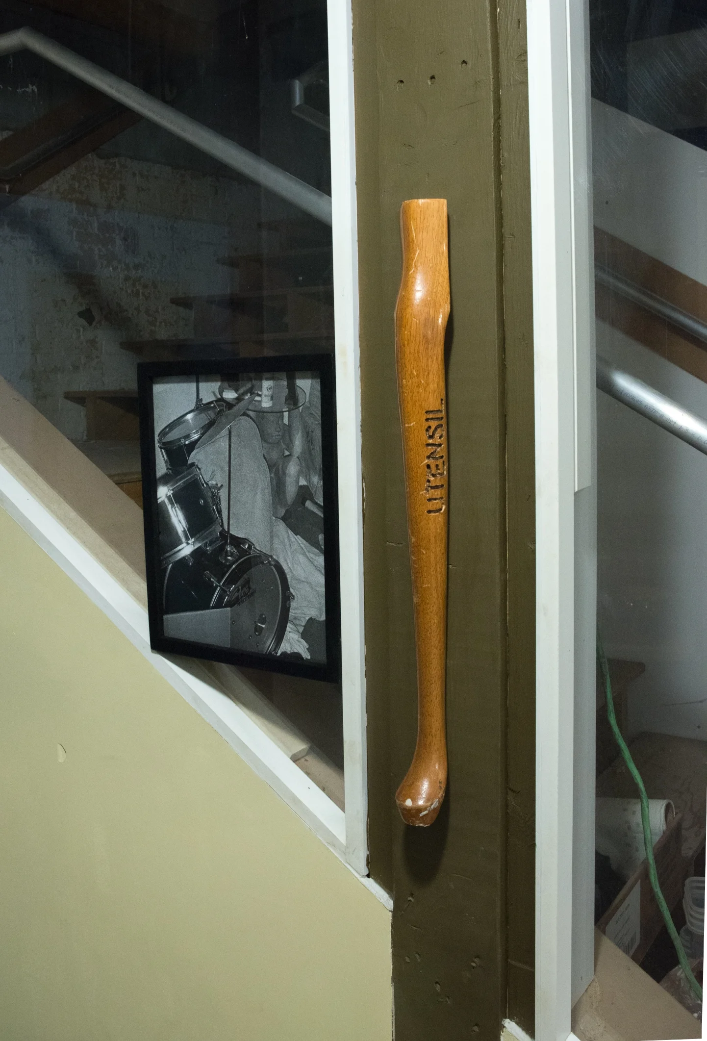 Untitled & Untitled table leg with carving, pigment print in wood frame with nylon flocking 2015