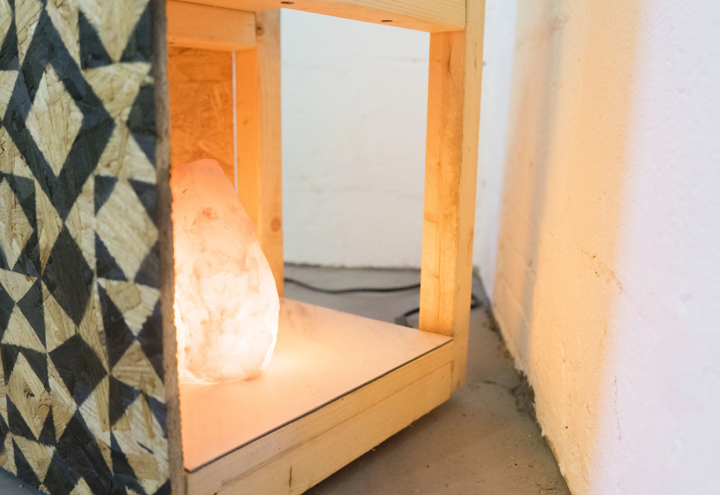 Charging Station 1 Wood, paint, casters, vinyl tile, Himalayan salt lamp 2016