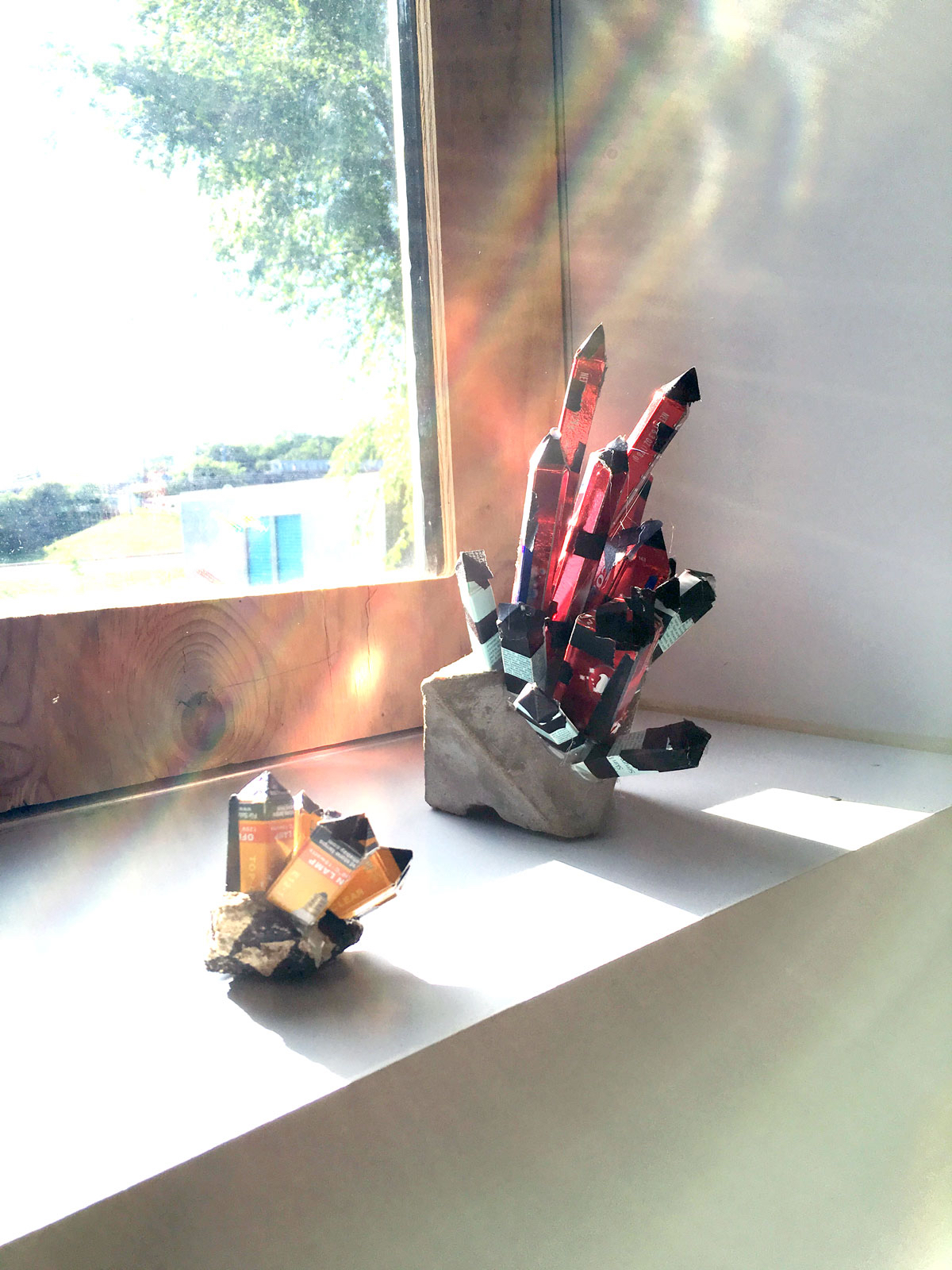 COLLECTION: Untitled (Light Bulb) & Untitled (Big Red) cardboard, aggregate, concrete, permanent marker, tape, hot glue 2016