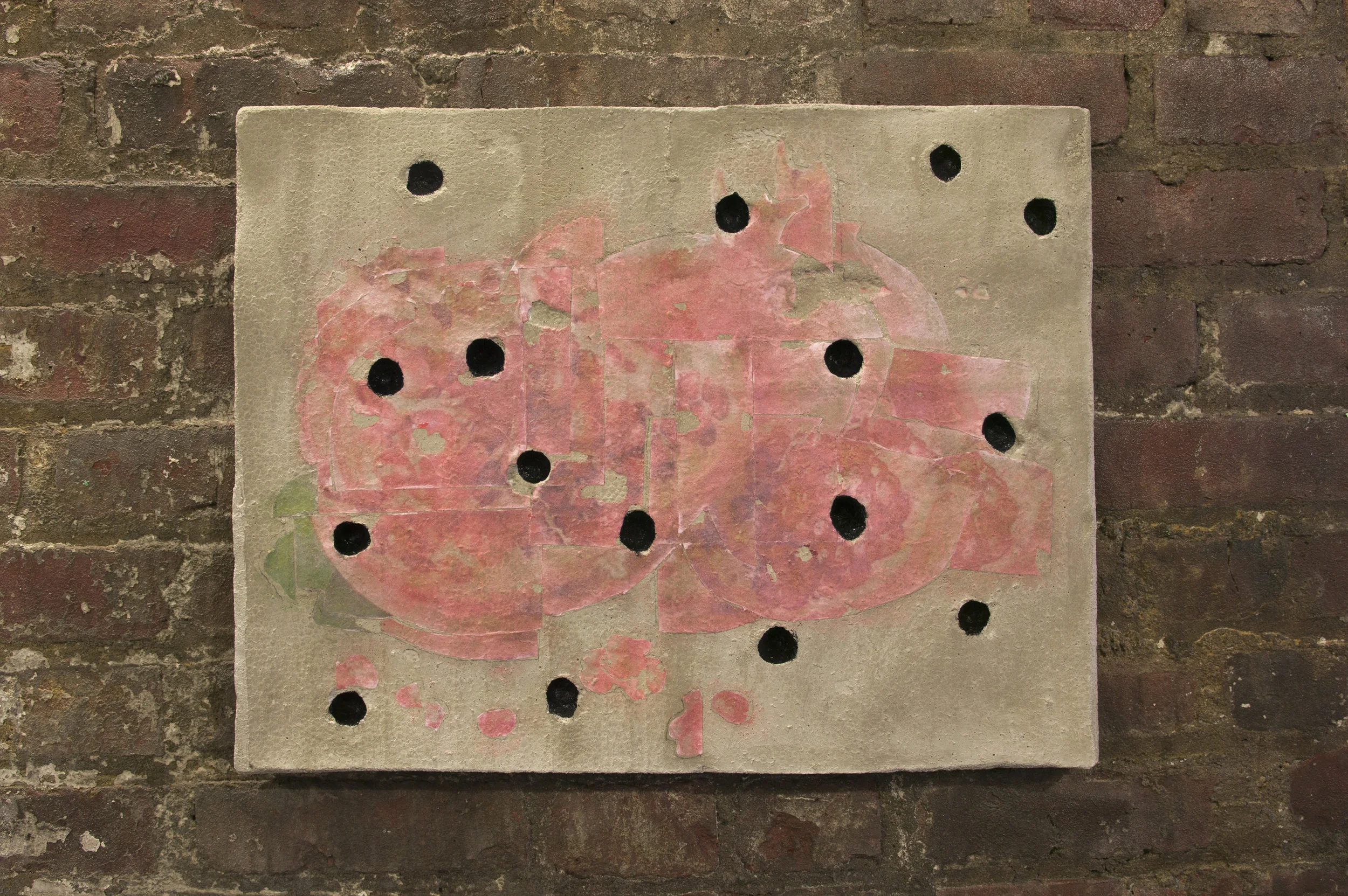 Zack Rafuls Still Life (Pomegranate) 2017 Acrylic medium image transfer on cast concrete, enamel