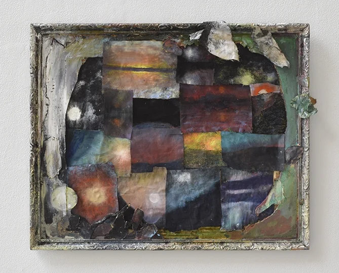 Light Keeper pastels, acrylic, and fabric on found artwork 2016