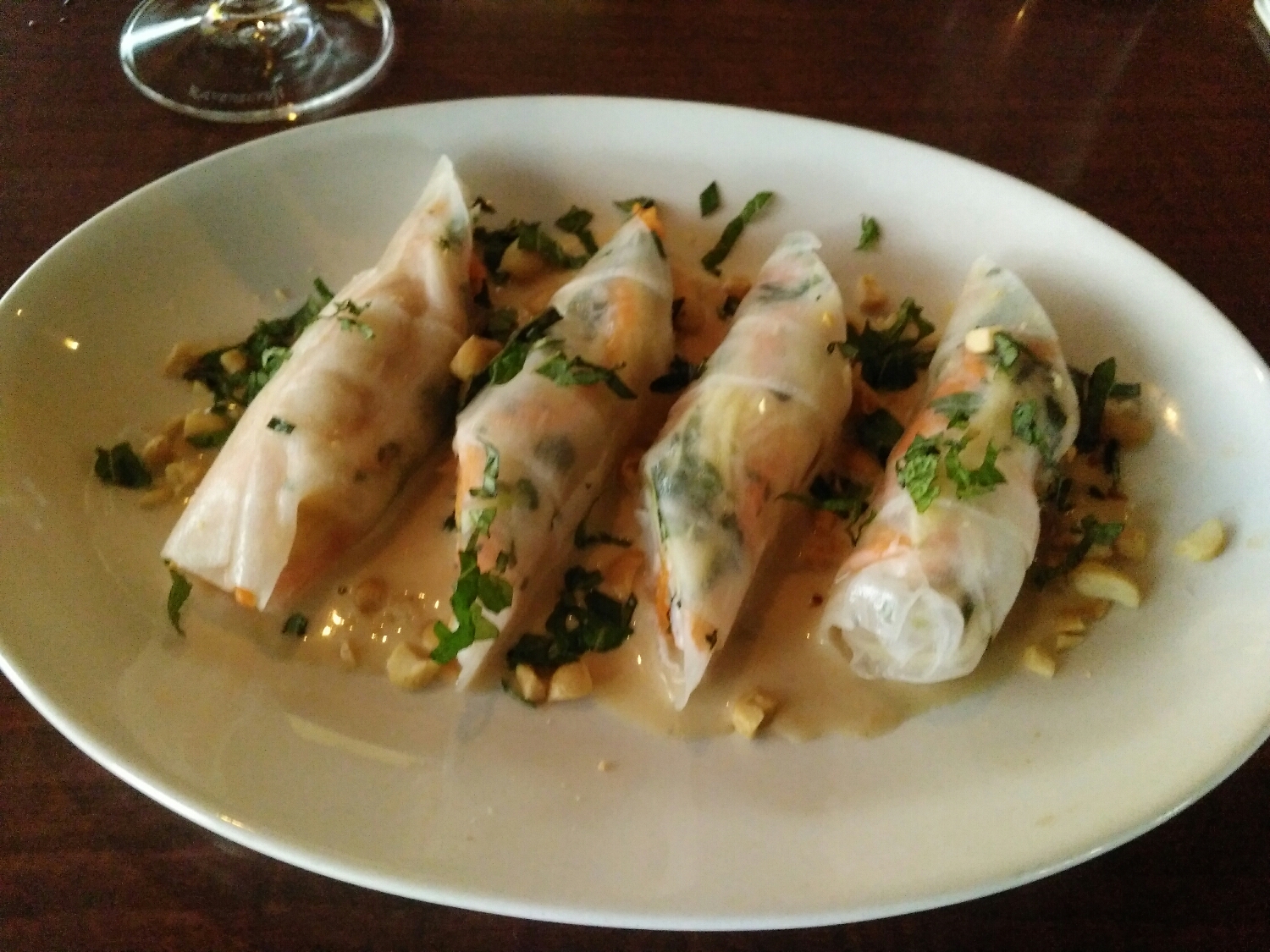 I began with the shrimp rolls with daikon, green mango and peanut. The peanut was all on the outside, so I tried to avoid. My fabulous server gave me the Ssam sauce (not gluten-free) and it was a total add. This was delicious and added a lovely spicy. My only takeaway is that I wish I had people to share this dish with so I could have enjoyed another starter. 