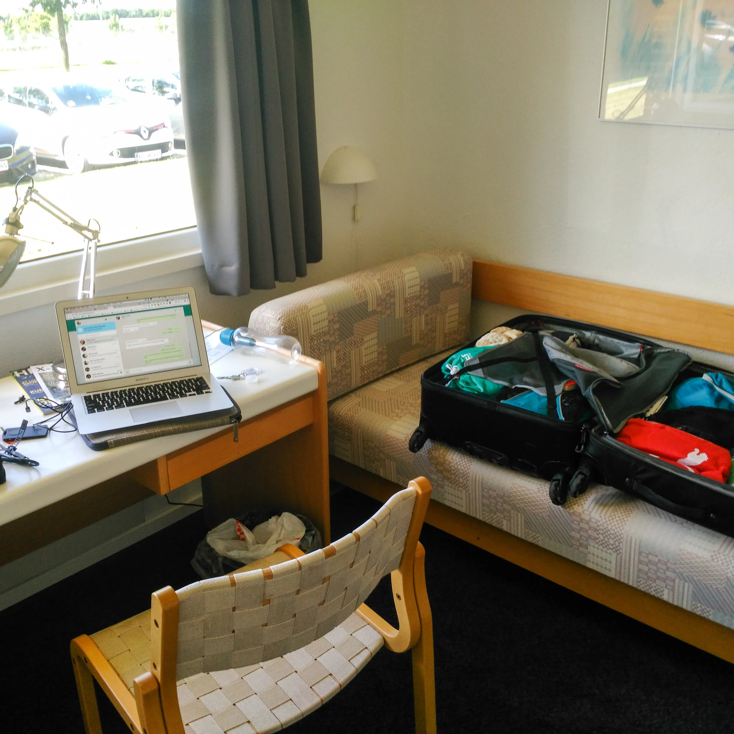 This looks more like my typical hotel rooms. They aren't usually super fancy, more barebones. Sometimes we are even in dorm rooms (so wish I had taken a photo of the dorm room in Australia!)