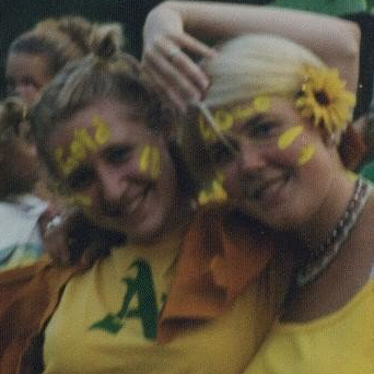 Mari and I probably senior year of high school (I think taken 1998). At Chatham, you are put on either the gold team or purple team within a day or two of school starting. It has a legacy component to it. We were obviously both gold.