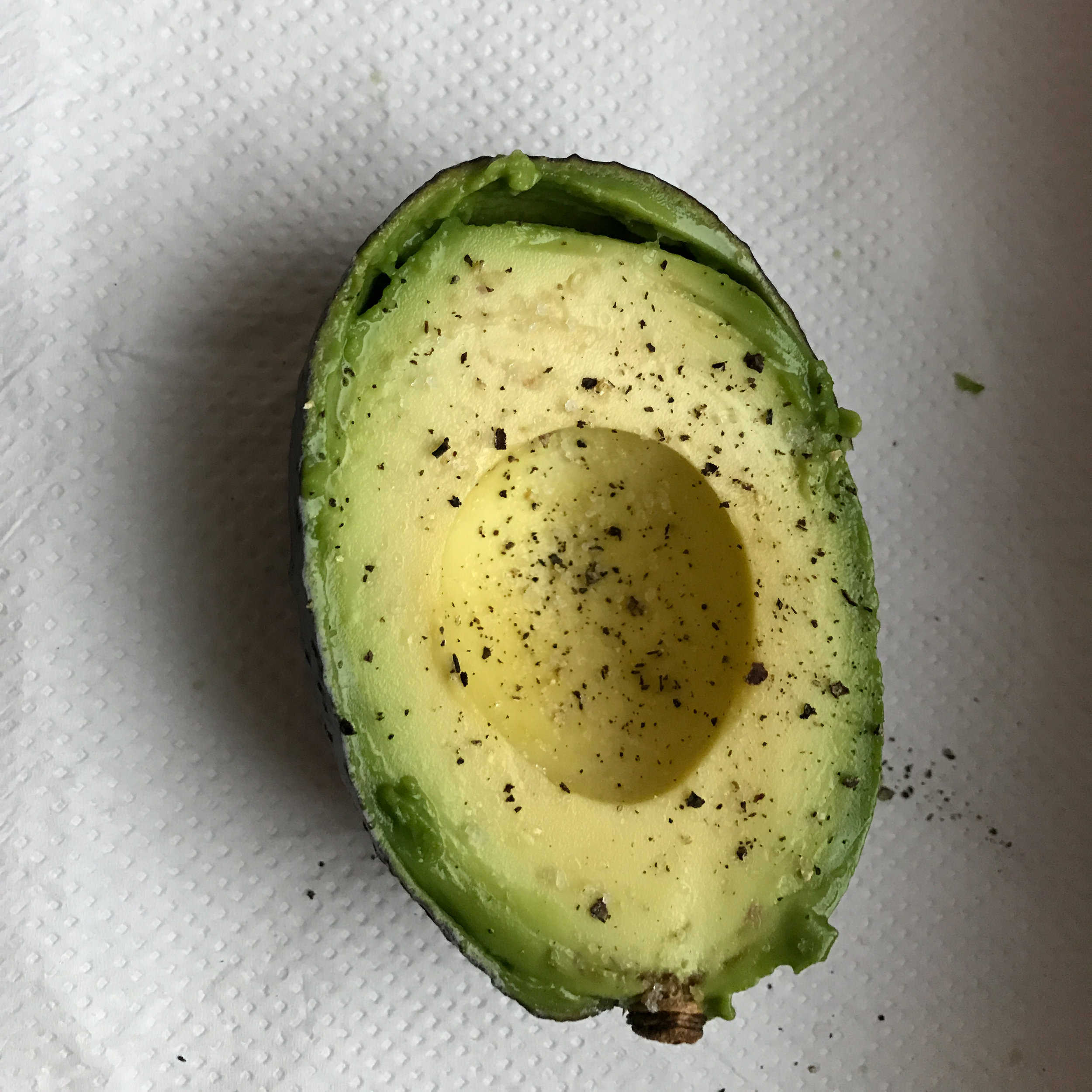Afternoon Snack : Half a perfectly ripe avocado with salt and pepper.