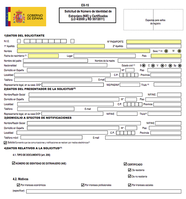 A section of the 'very clear' NIE form 