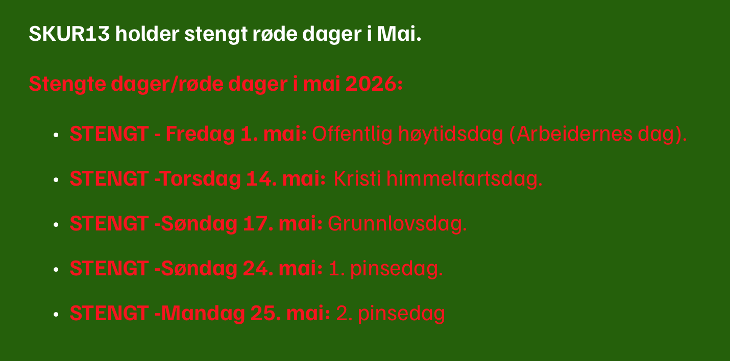 Stengte dager i MAI