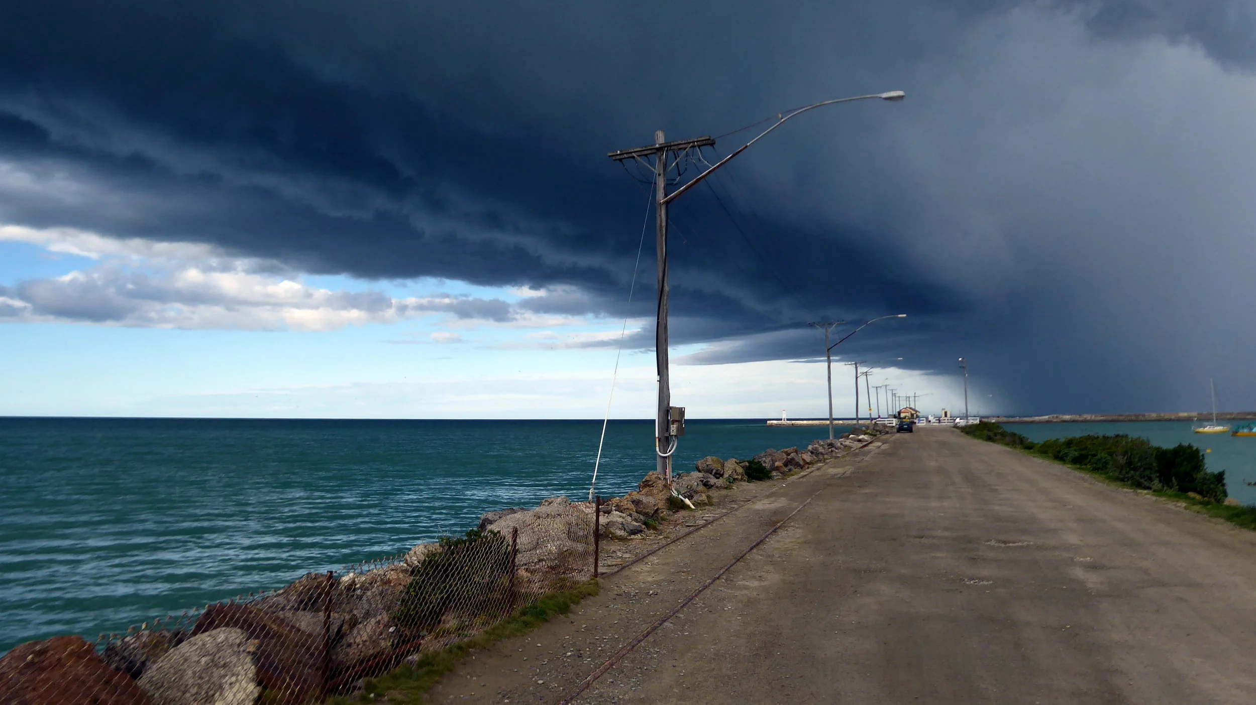 The view along Holmes Wharf. The weather can change very quickly - a real hazard to shipping