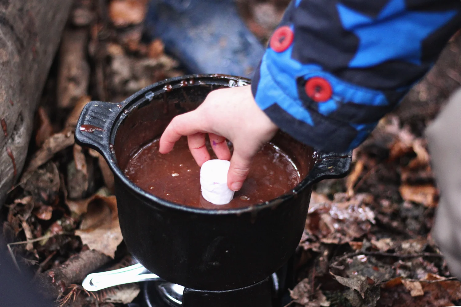 Chocolate fondue in the forest - Winter family fun