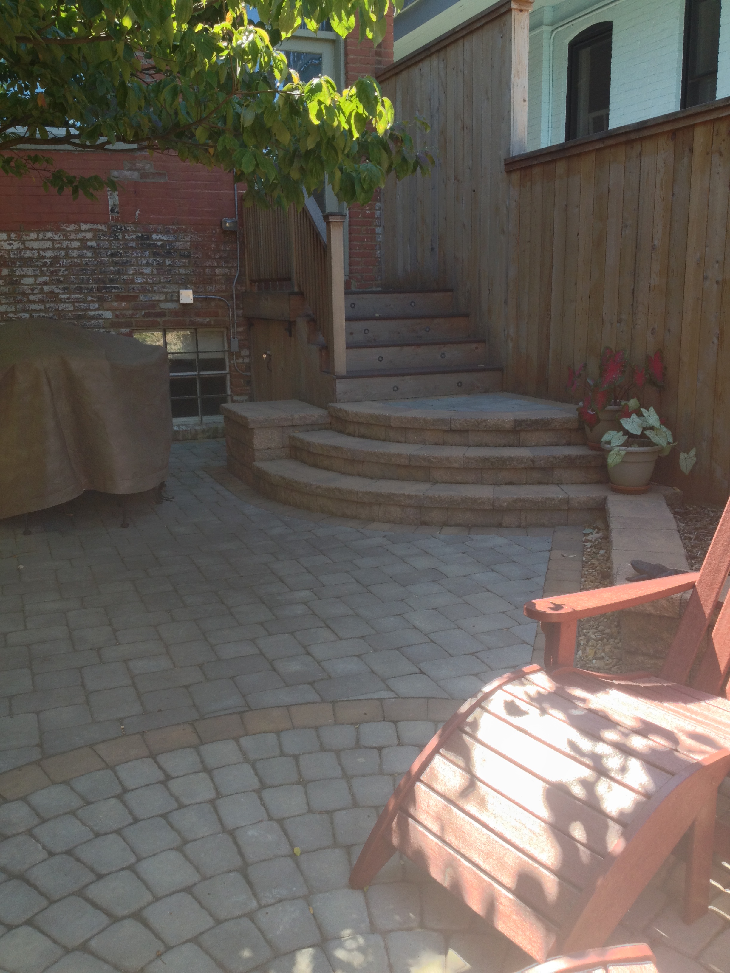  Completed Paver Stone Patio and Stairs with Custom Designed Pattern 