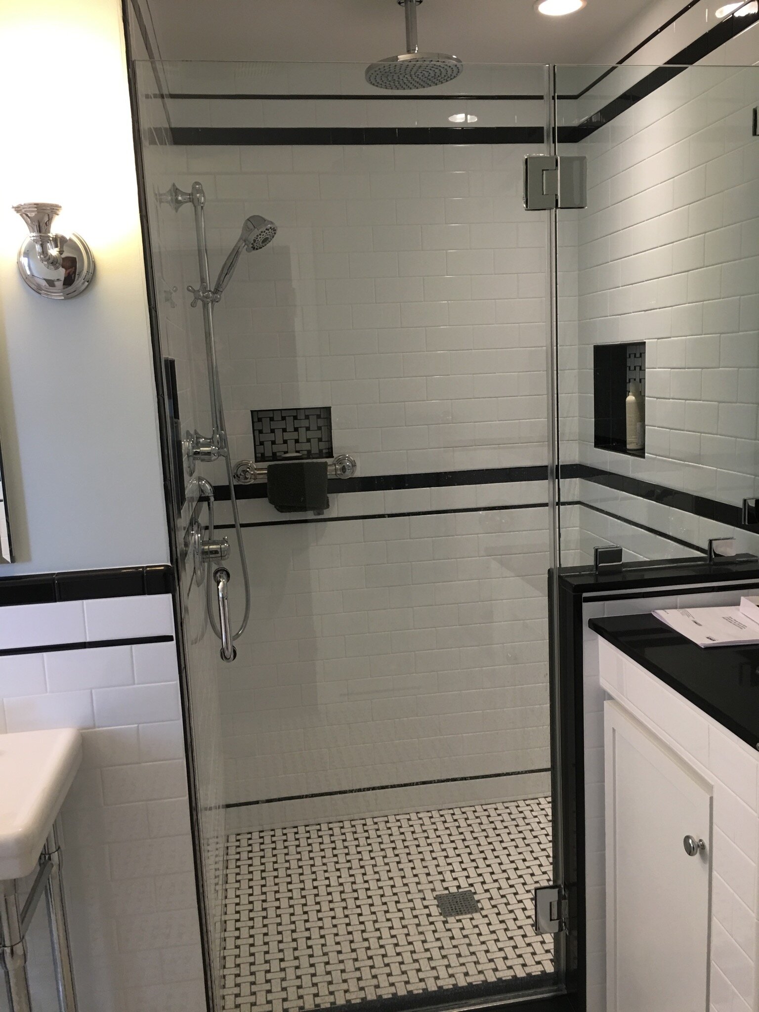  Full Bathroom Remodel:  New Plumbing, Glass Shower, Wall and Floor Tiles, Vanity with Countertop, Mirror, and Lighting. 