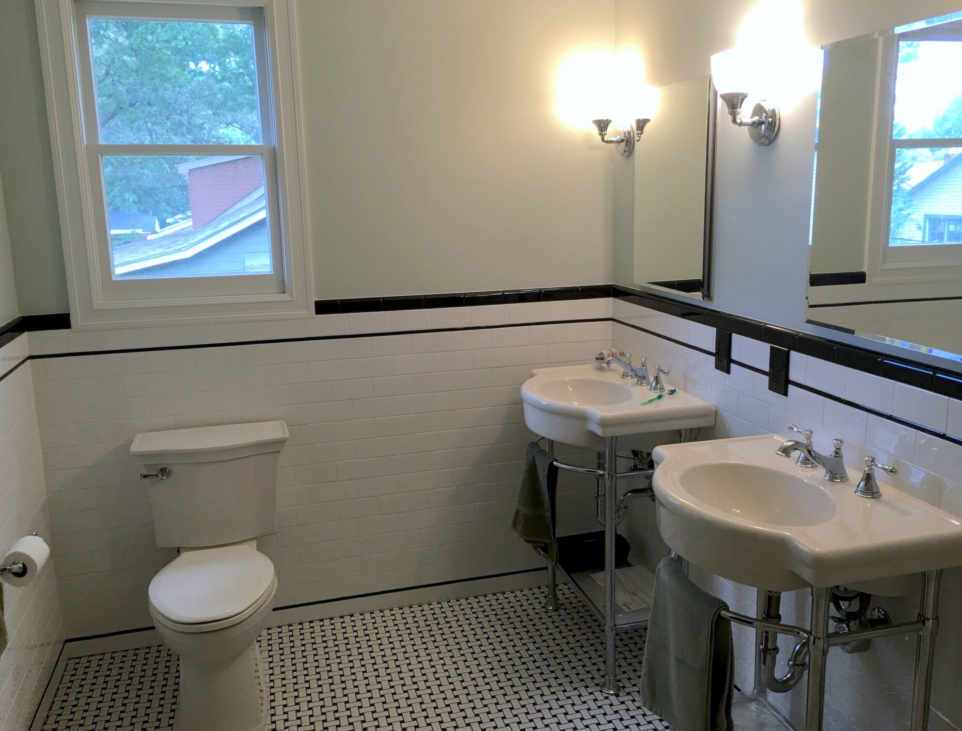  Full Bathroom Remodel:  New Plumbing, Toilet, Wall and Floor Tiles, Dual Vanity, Mirror, and Lighting. 