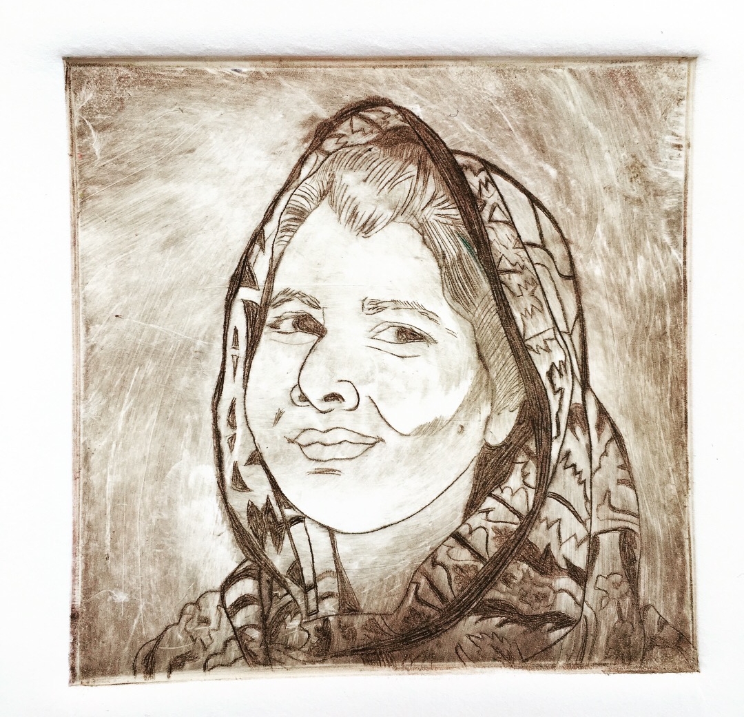 "Her-Story" Malala Yousafzai | Drypoint, 3x3" 