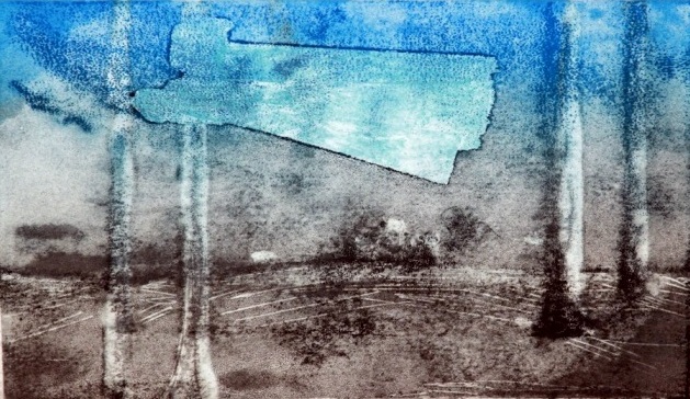 Flight Monotype with ghost print of an origami dress. 4:x7:" 2014