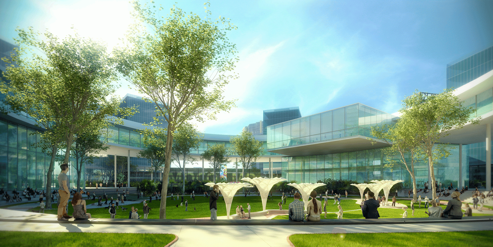 Amazon HQ2 Exterior Courtyard Rendering.gif