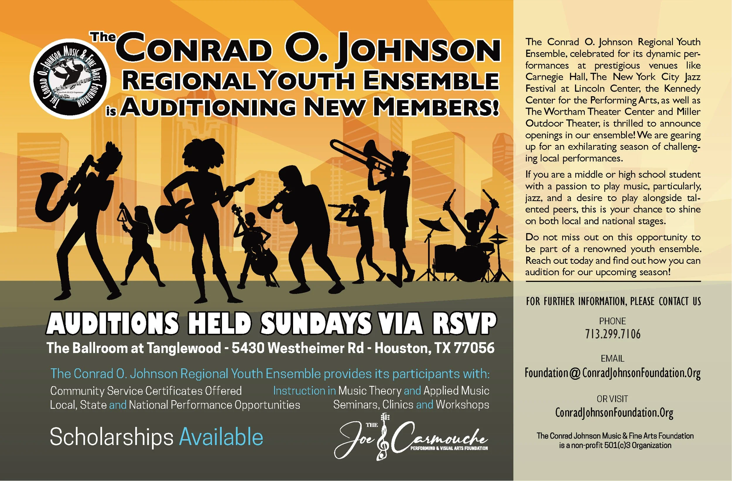 Conrad O. Johnson Regional Youth Orchestra Rehearsals and Auditions