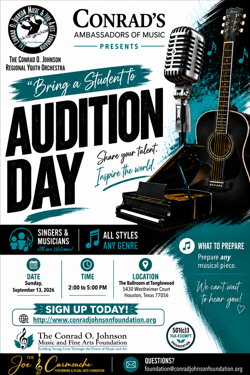 Conrad O. Johnson Regional Youth Orchestra Rehearsals and Auditions