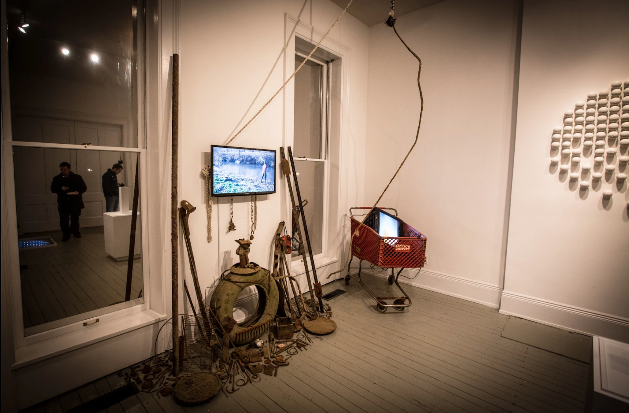 Installation view, two video monitors, at Crane House, Louisville, 2014