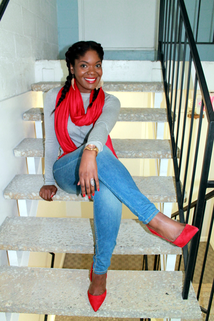 Outfit Day Blue Jeans & Red Pumps Arteresa Lynn