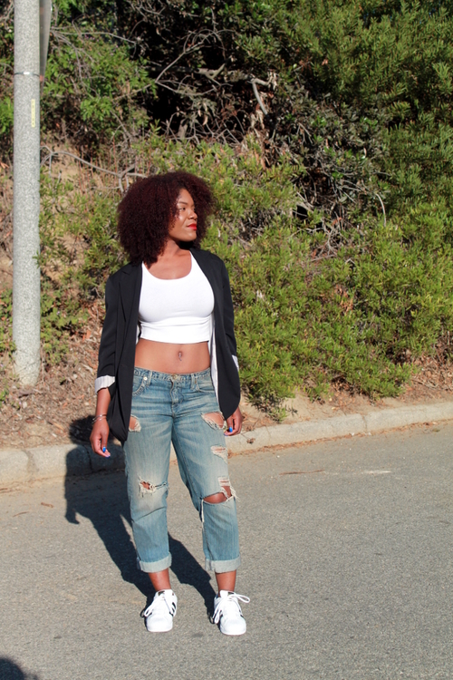 Outfit Of The Day: Boyfriend Blazer, Crop Top & Adidas — Arteresa Lynn