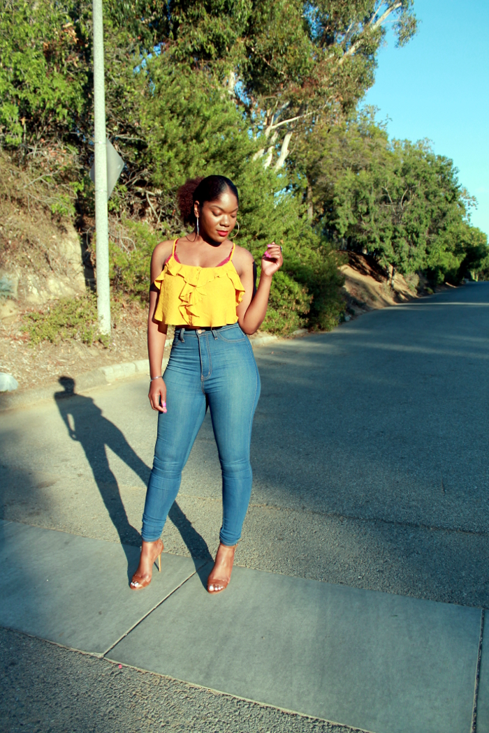 Ruffle Crop Top & High Waist Jeans — Arteresa Lynn