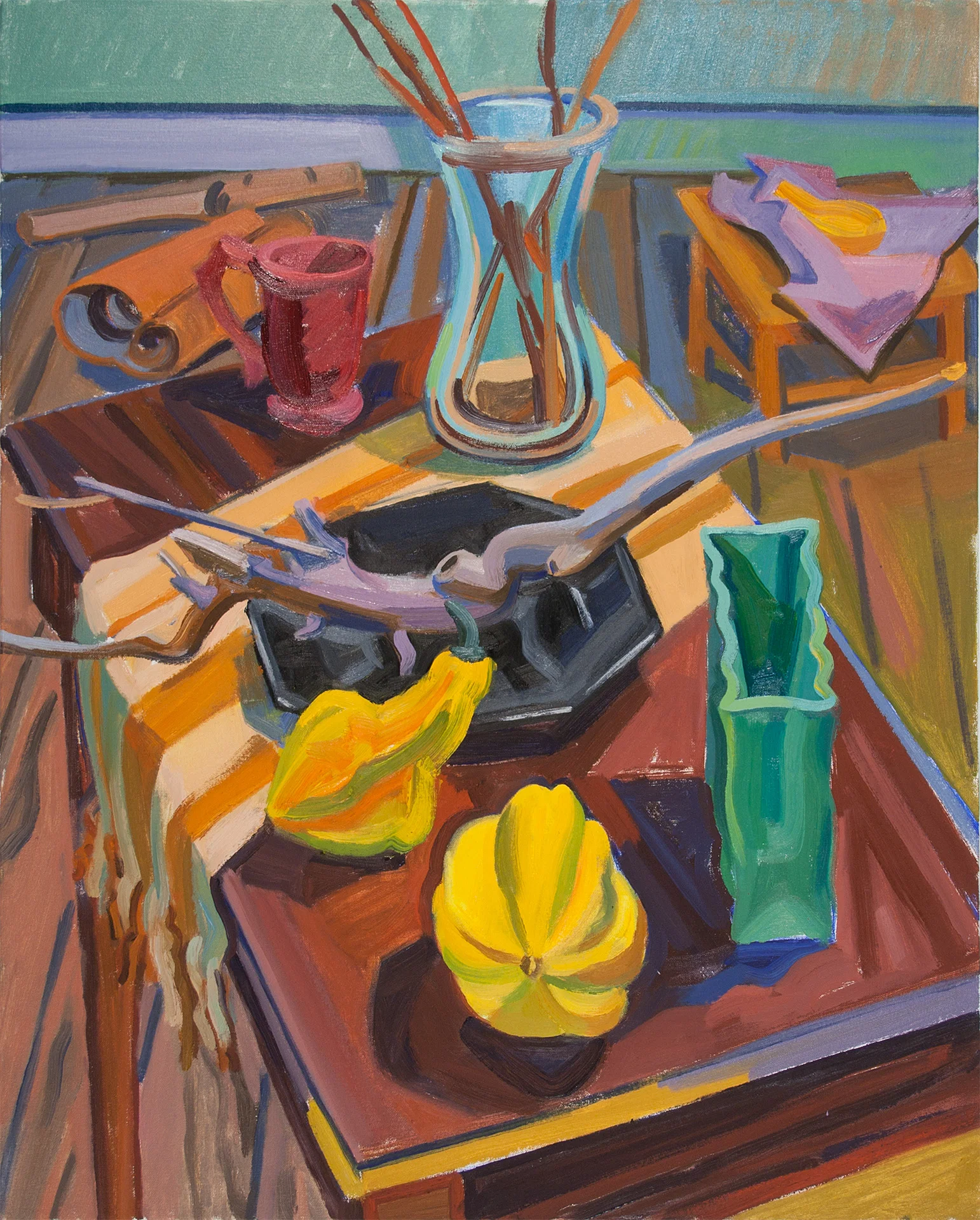 Winter Still Life with Yellow Gourd, oil on canvas
