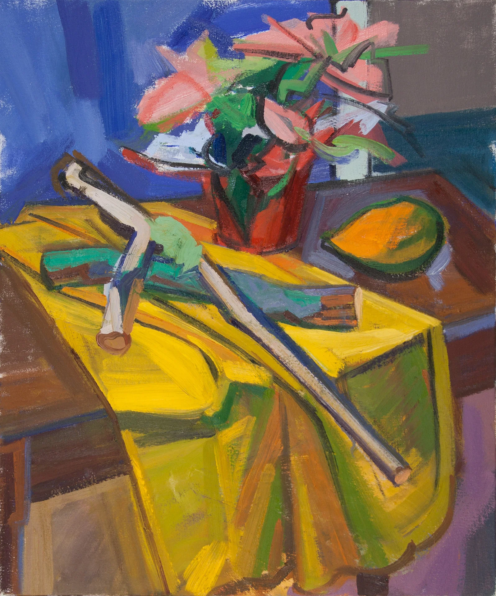 Yellow Cloth with Sticks and Pointsetta