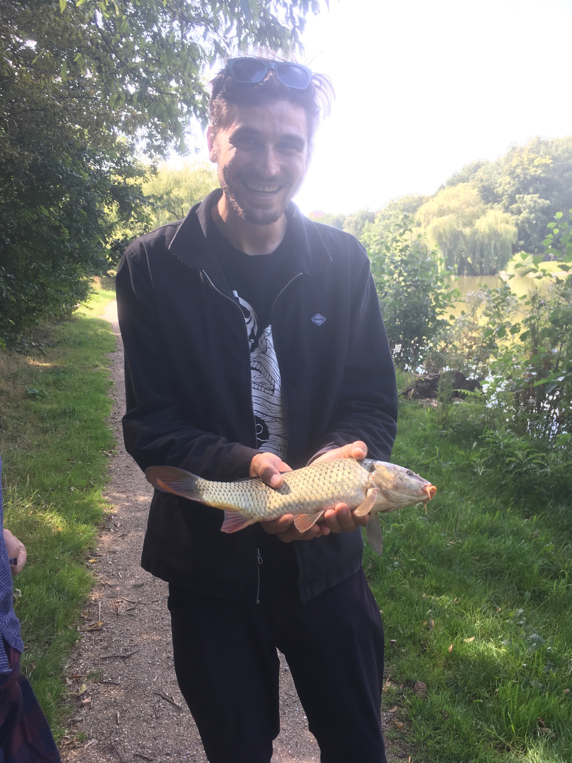 Taylor, after catching a fish with his bare hands in Den Haag.