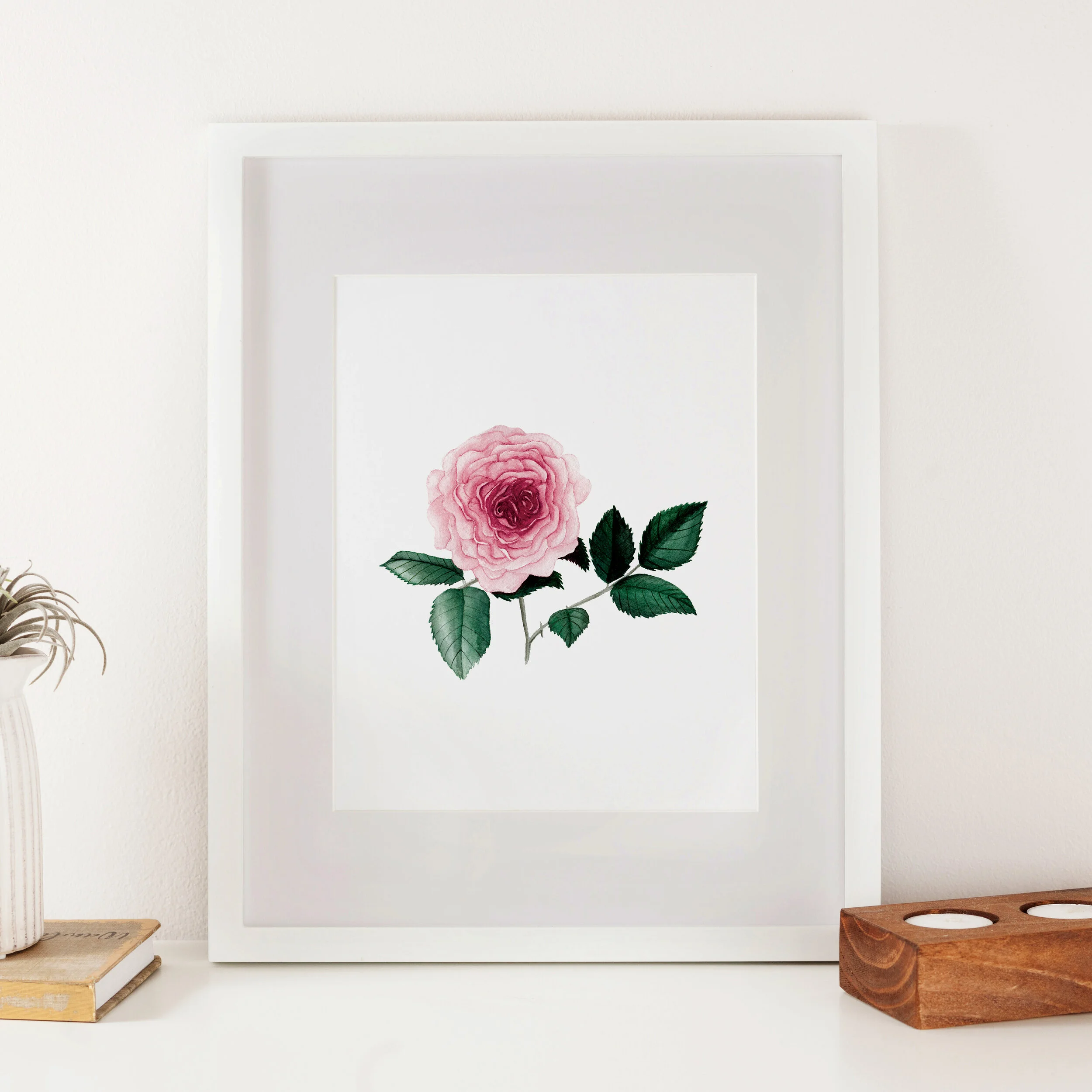 Pink Rose Flower Watercolor Print